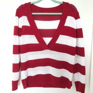 V-neck sweater red white stripes Size M/L